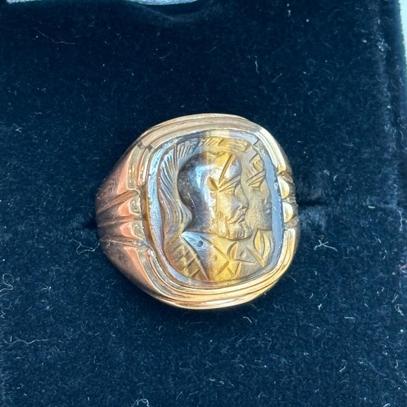 Vintage Estate Men's 10k Yellow Gold Tiger's Eye Cameo Ring Sz 8.75 - Picture 2 of 16